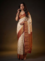 MIMOSA White Kanjivaram Art Silk Saree — pose 5 styling detail