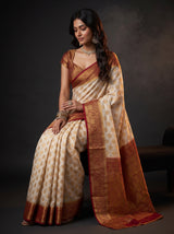 MIMOSA White Kanjivaram Art Silk Saree — pose 8 styling detail