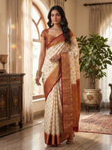 MIMOSA White Kanjivaram Art Silk Saree — pose 9 styling detail