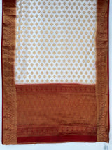 MIMOSA White Kanjivaram Art Silk Saree — pallu and zari work detail
