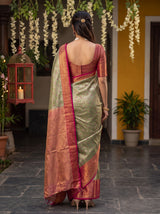MIMOSA Green Kanjivaram Art Silk Saree — pose 2 styling detail