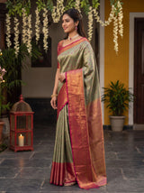 MIMOSA Green Kanjivaram Art Silk Saree — pose 3 styling detail