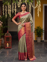 MIMOSA Green Kanjivaram Art Silk Saree — pose 4 styling detail