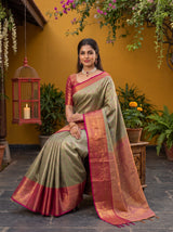 MIMOSA Green Kanjivaram Art Silk Saree — pose 8 styling detail