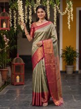 MIMOSA Green Kanjivaram Art Silk Saree — pose 9 styling detail