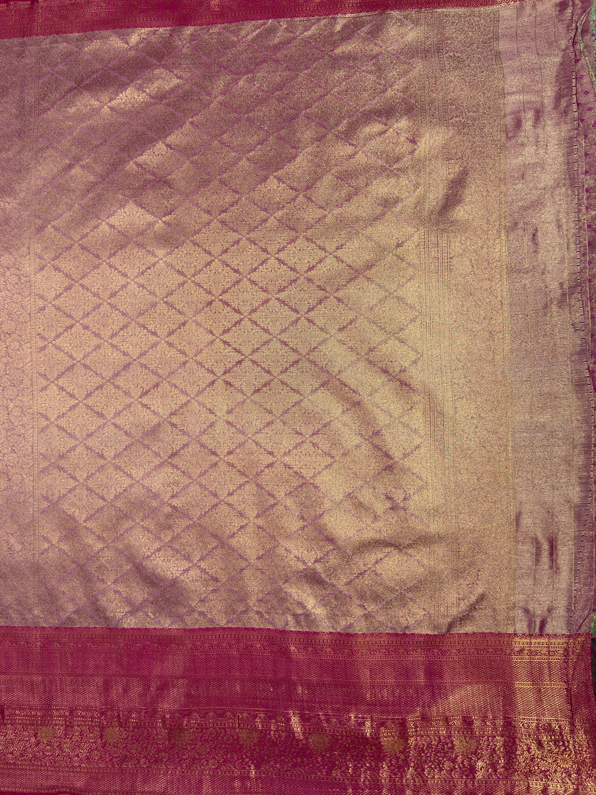 MIMOSA Green Kanjivaram Art Silk Saree — pallu and zari work detail