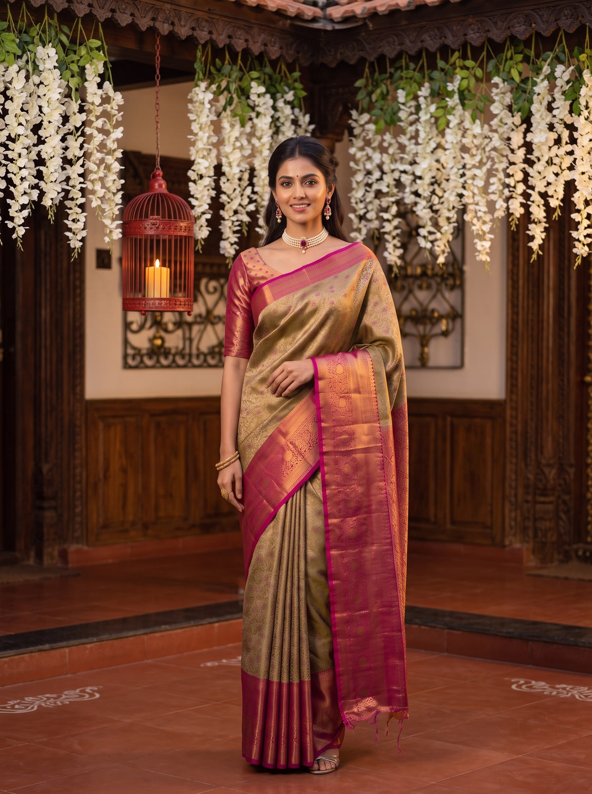 MIMOSA Maroon Kanjivaram Art Silk Saree — pose 10 styling detail