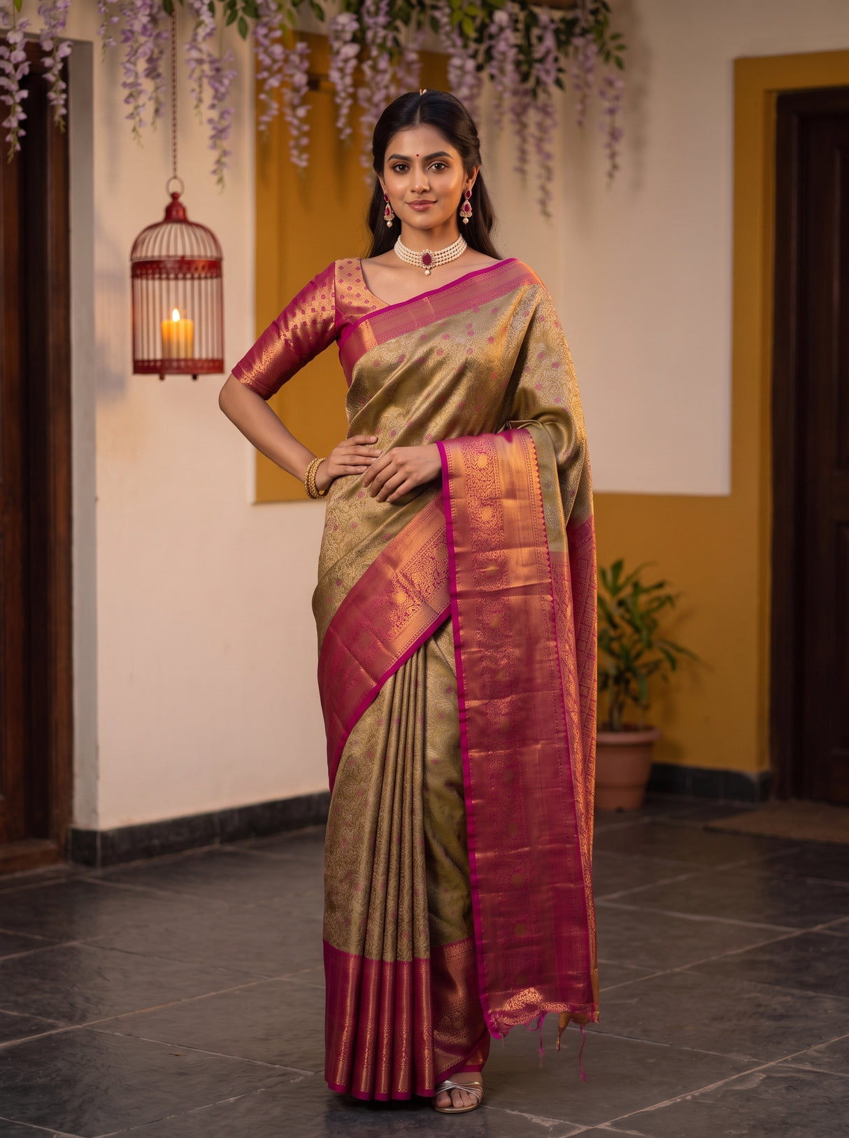 MIMOSA Maroon Kanjivaram Art Silk Saree — pose 4 styling detail