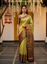 MIMOSA Olive Kanjivaram Art Silk Saree — front view on mannequin