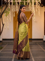 MIMOSA Olive Kanjivaram Art Silk Saree — pose 5 styling detail