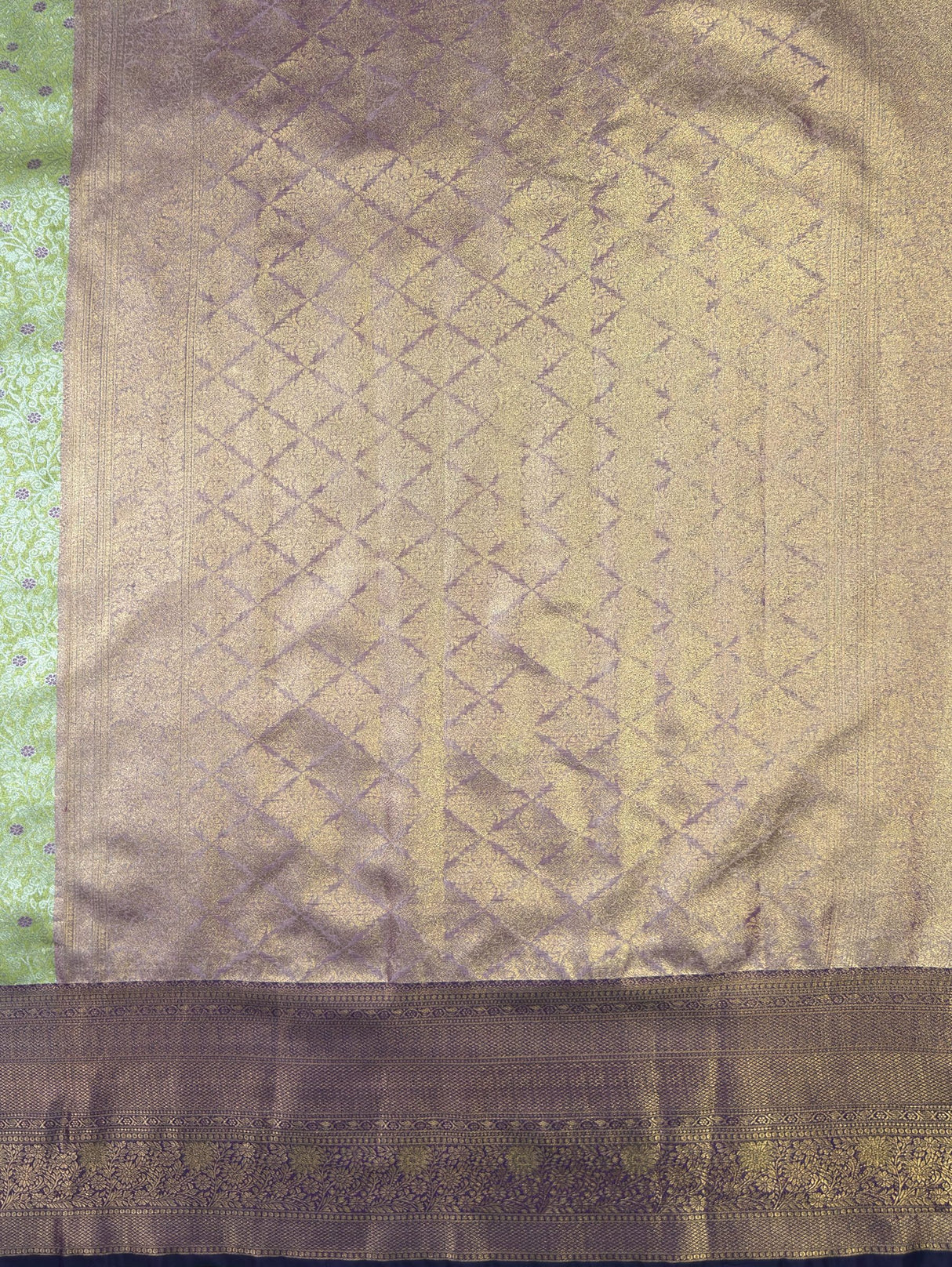 MIMOSA Olive Kanjivaram Art Silk Saree — pallu and zari work detail