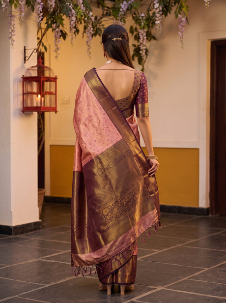 MIMOSA Pink Kanjivaram Art Silk Saree — pose 2 styling detail