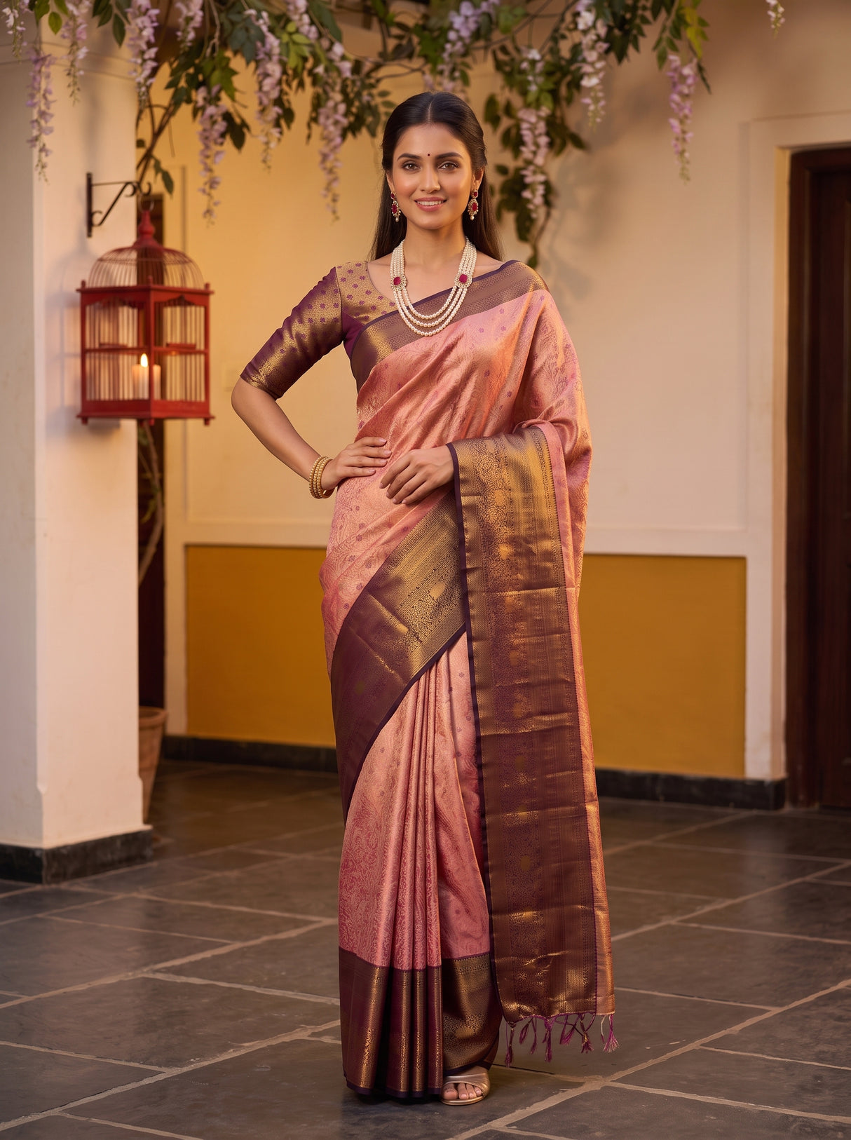 MIMOSA Pink Kanjivaram Art Silk Saree — pose 4 styling detail