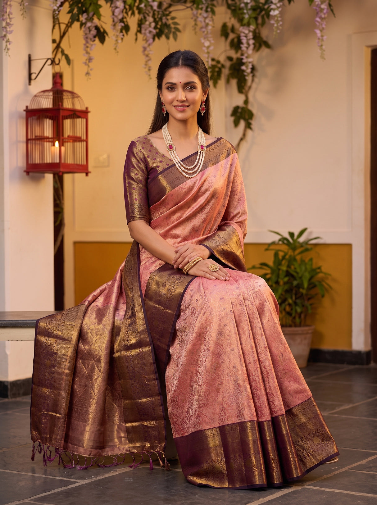 MIMOSA Pink Kanjivaram Art Silk Saree — pose 8 styling detail