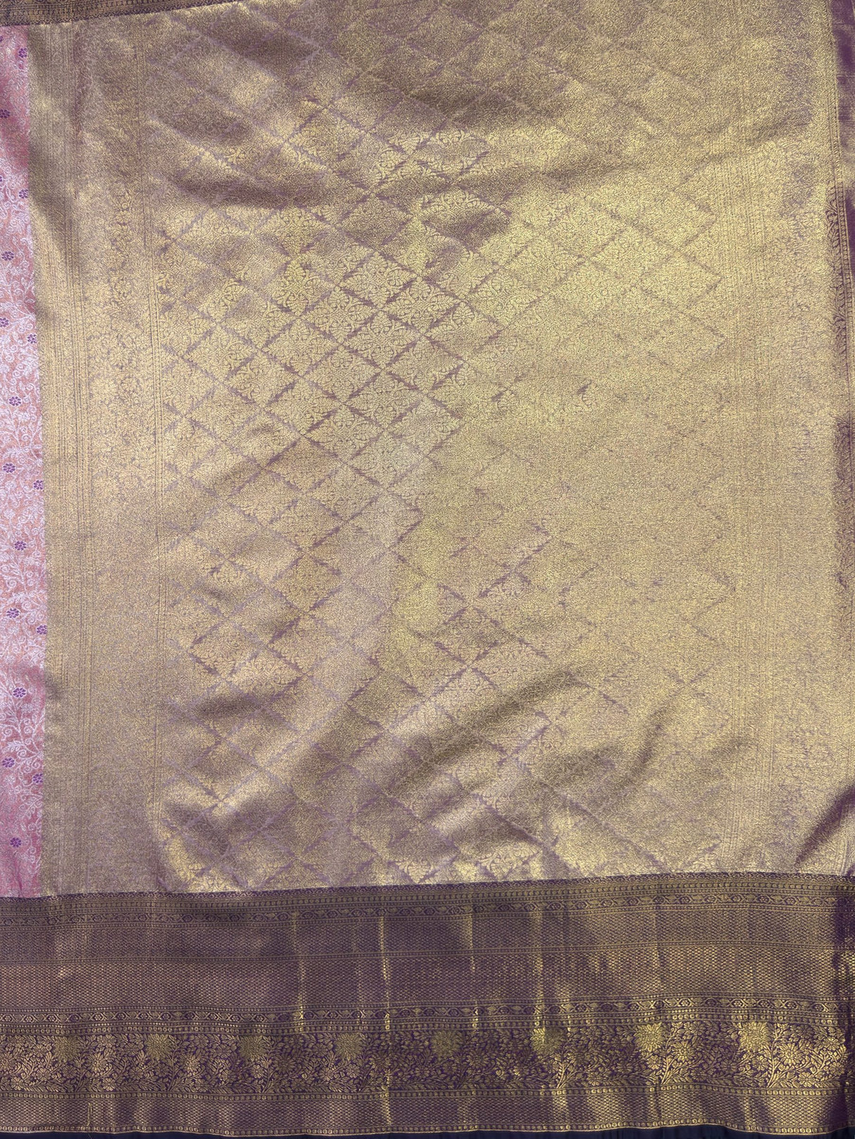 MIMOSA Pink Kanjivaram Art Silk Saree — pallu and zari work detail