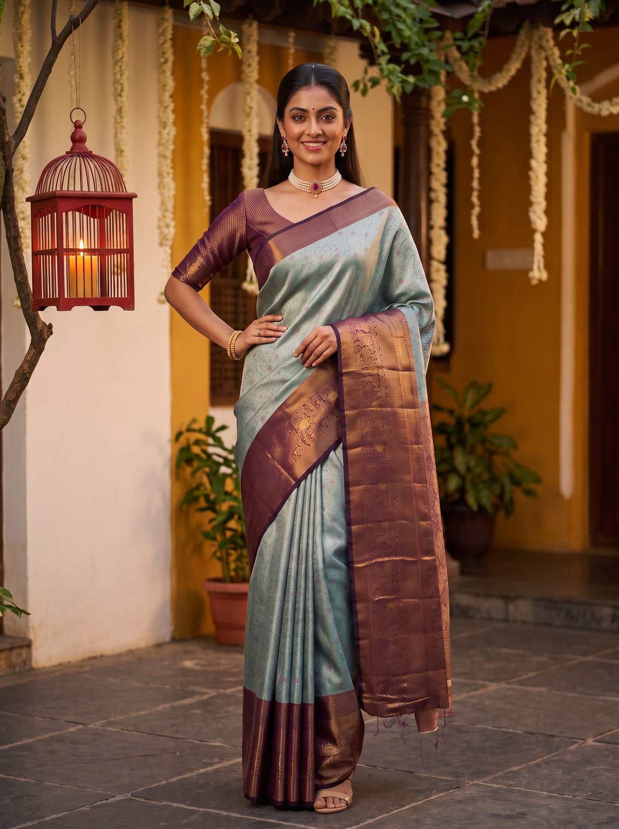 MIMOSA Sapphire Kanjivaram Art Silk Saree — pose 4 styling detail
