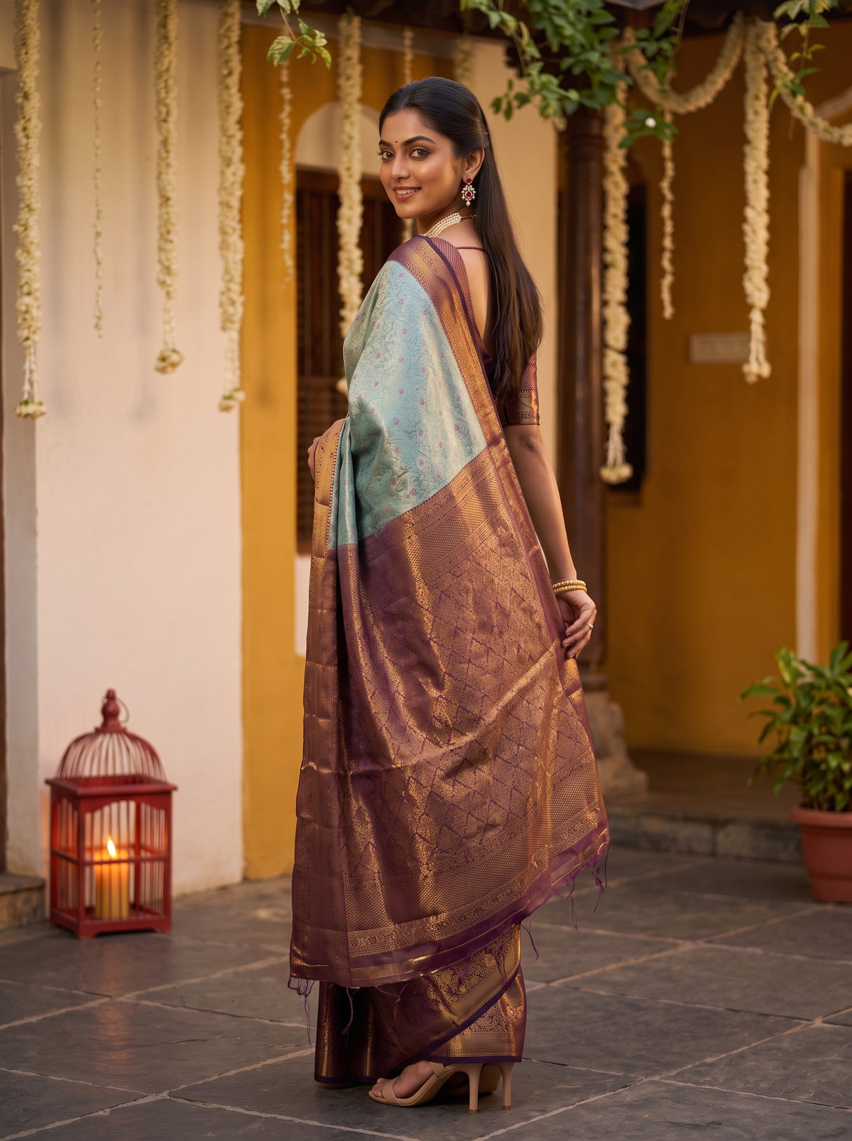 MIMOSA Sapphire Kanjivaram Art Silk Saree — pose 7 styling detail