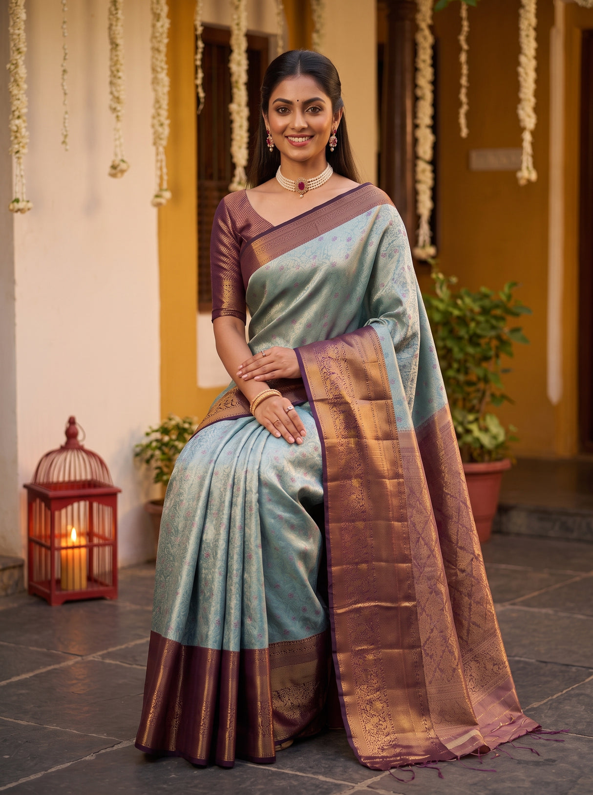 MIMOSA Sapphire Kanjivaram Art Silk Saree — pose 8 styling detail