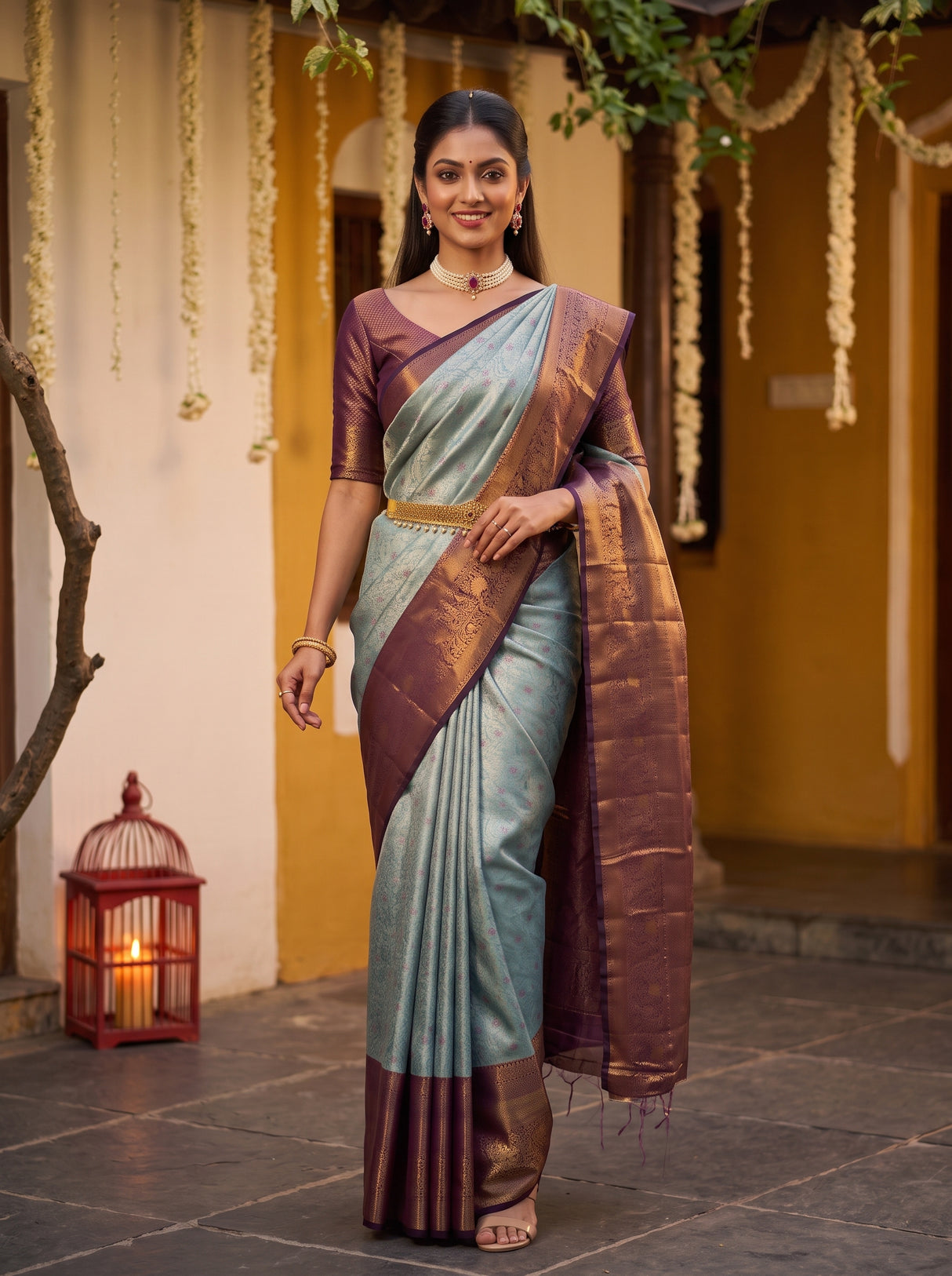 MIMOSA Sapphire Kanjivaram Art Silk Saree — pose 9 styling detail