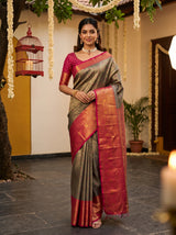 MIMOSA Violet Kanjivaram Art Silk Saree — front view on mannequin