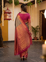MIMOSA Violet Kanjivaram Art Silk Saree — pose 2 styling detail