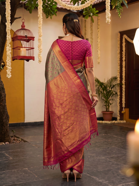 MIMOSA Violet Kanjivaram Art Silk Saree — pose 2 styling detail