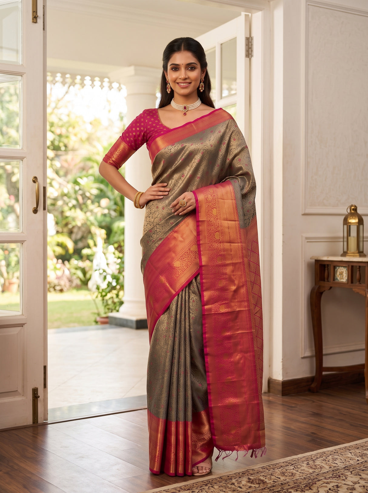 MIMOSA Violet Kanjivaram Art Silk Saree — pose 4 styling detail
