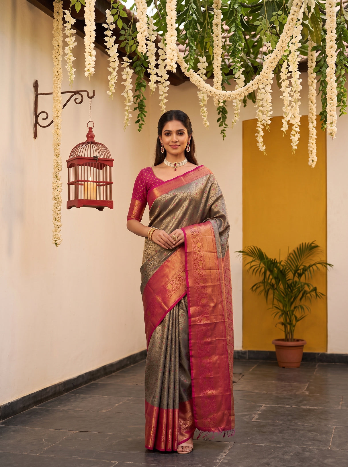 MIMOSA Violet Kanjivaram Art Silk Saree — pose 5 styling detail