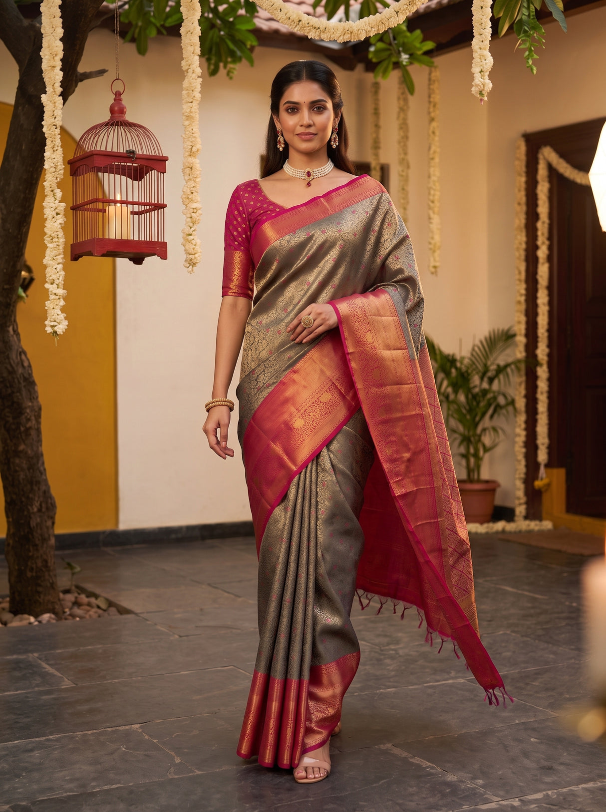 MIMOSA Violet Kanjivaram Art Silk Saree — pose 6 styling detail