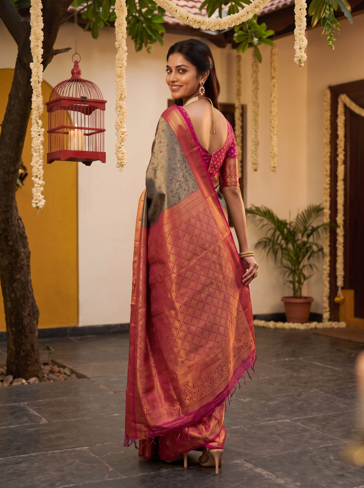 MIMOSA Violet Kanjivaram Art Silk Saree — pose 7 styling detail