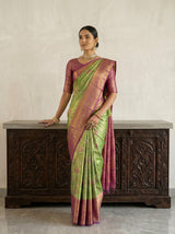 MIMOSA Green Kanjivaram Art Silk Saree — floor detail