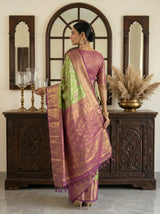 MIMOSA Green Kanjivaram Art Silk Saree — background detail