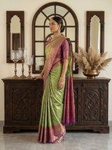 MIMOSA Green Kanjivaram Art Silk Saree — model close-up