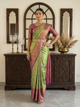 MIMOSA Green Kanjivaram Art Silk Saree — background detail