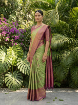 MIMOSA Green Kanjivaram Art Silk Saree — torso close-up