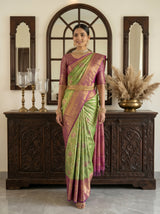 MIMOSA Green Kanjivaram Art Silk Saree — background detail