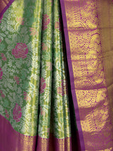 MIMOSA Green Kanjivaram Art Silk Saree — floor and drape detail