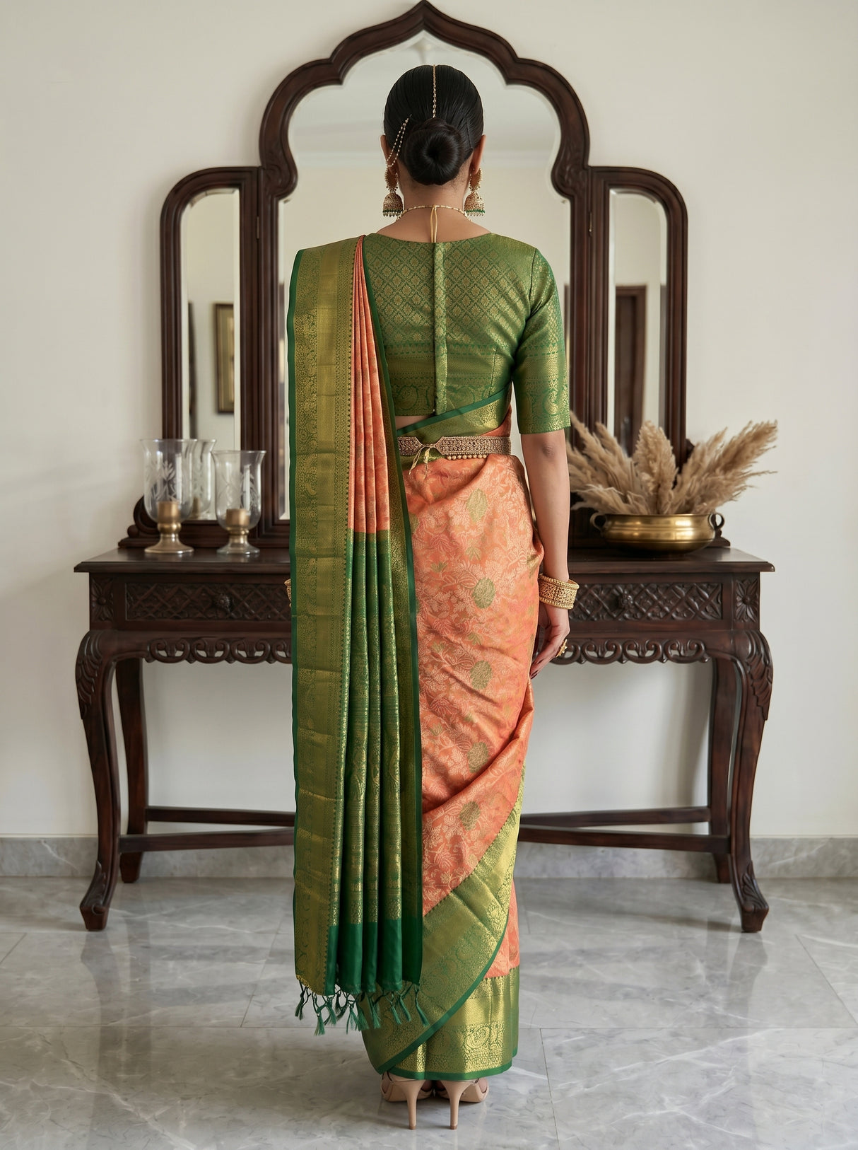 MIMOSA Orange Kanjivaram Art Silk Saree — background detail