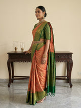 MIMOSA Orange Kanjivaram Art Silk Saree — model close-up
