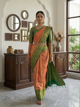 MIMOSA Orange Kanjivaram Art Silk Saree — torso close-up