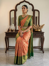 MIMOSA Orange Kanjivaram Art Silk Saree — cabinet close-up