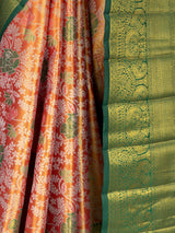 MIMOSA Orange Kanjivaram Art Silk Saree — lower drape detail