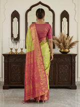 MIMOSA Parrot Green Kanjivaram Art Silk Saree — background detail