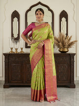 MIMOSA Parrot Green Kanjivaram Art Silk Saree — background detail