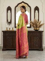 MIMOSA Parrot Green Kanjivaram Art Silk Saree — cabinet close-up
