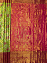 MIMOSA Parrot Green Kanjivaram Art Silk Saree — floor and drape detail