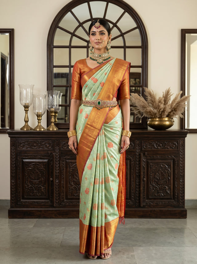 MIMOSA Pista Kanjivaram Art Silk Saree — model lifestyle pose