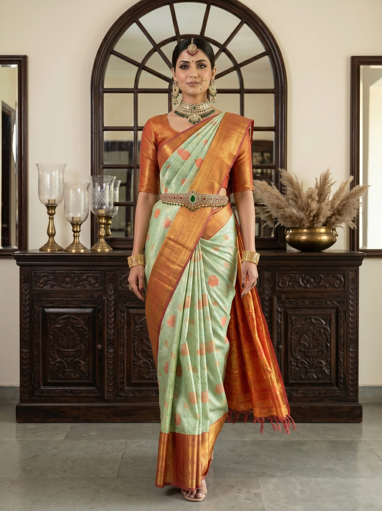 MIMOSA Pista Kanjivaram Art Silk Saree — background detail