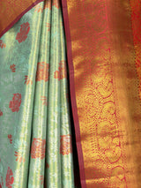MIMOSA Pista Kanjivaram Art Silk Saree — floor and drape detail