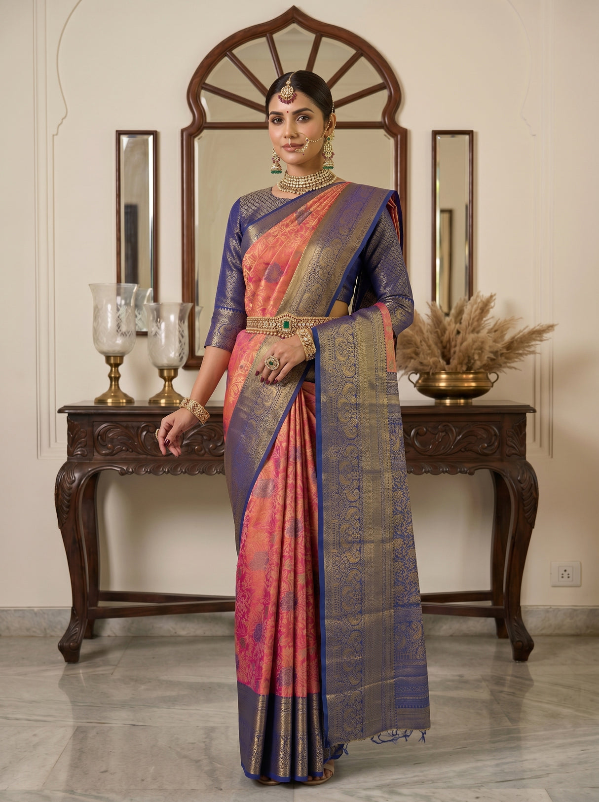 MIMOSA Rani Kanjivaram Art Silk Saree — floor detail
